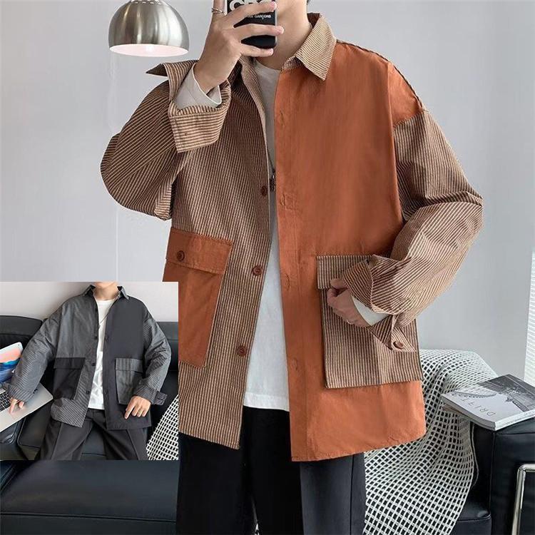 ビジネス 秋服 長袖シャツ 父 トップス 長袖 メンズ カジュアルシャツ アウター おしゃれ 通勤 ボタンダウン ボーダー柄 前開き