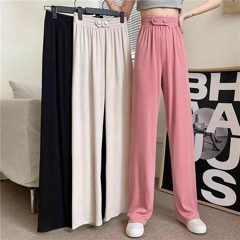 Capri Pants - レディース 春夏 接触冷感 ワイドパンツ ハイウエスト 薄手 ドレープ ゆったり ルーズ スリム効果 スタイリッシュ ストレート ロング カジュアル 普段使い