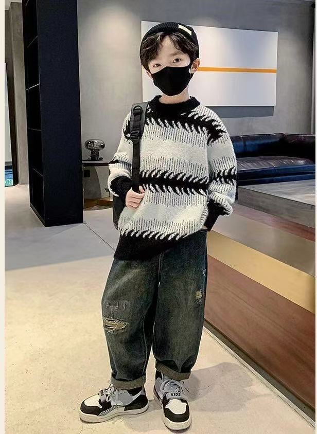 ゆったり 可愛い セーター トップス カジュアル 長袖 キッズ 丸首 ニットセーター ...