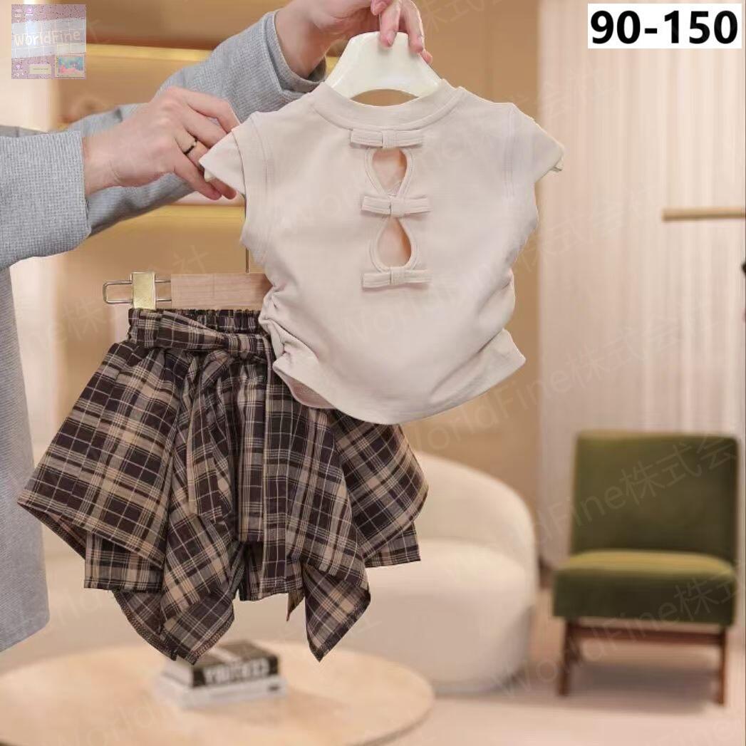 樂天商城 - チェック柄 130 上下セット 110 90 100 スカート付きパンツ 150cm Tシャツ 2点セット キッ 女の子 120 セットアップ 140