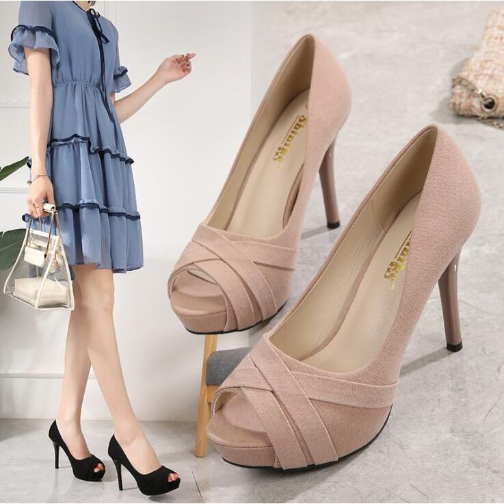 スエード 送料無料 オープントゥ ピンヒー 痛くない 脱げない ハイヒール 結婚式 前厚 靴 ストーム厚底 パンプス キャバシューズ