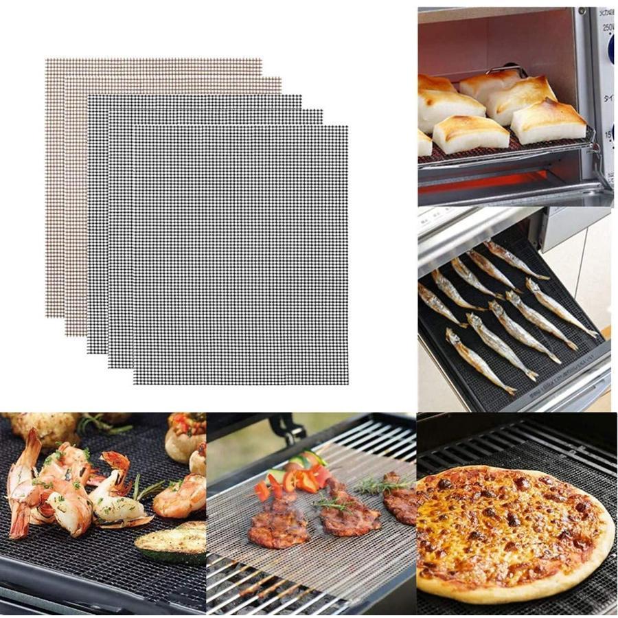 乐天商城 - グリルマット くっつかない バーベキュー 網 テフロン 両面利用 クッキングシート ベーキング用 料理用 PTFE 高温度耐久性 焦げ付き防止 再利用可能 格子マット