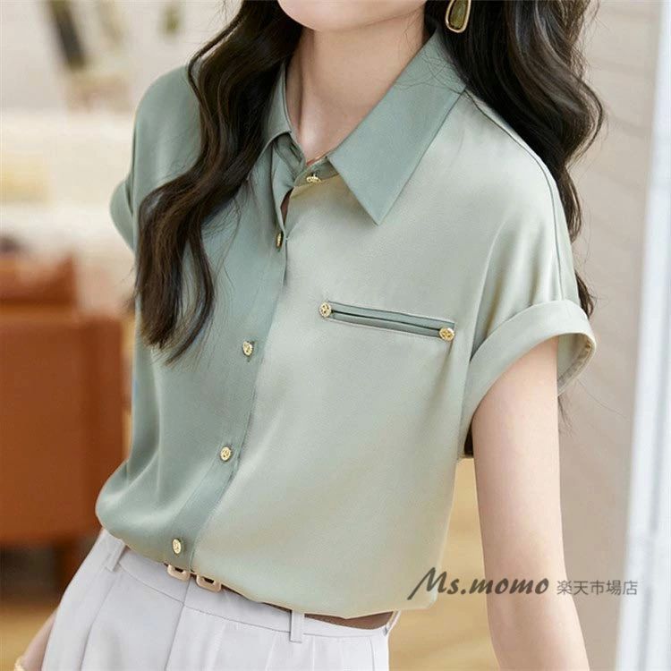 パフスリーブトップス 40代 半袖ブラウス 通勤OL 夏 上品 オフィスブラウス オシャレブラウス ブラウスレディース 韓国風 新作
