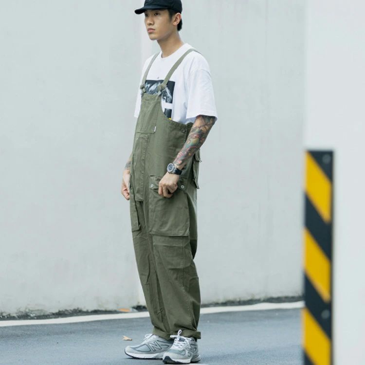 ゆったり メンズ レディース ジーンズ オーバーオール カラーブロック つなぎ服 マルチポケット デニムサロペット 大きいサイズ