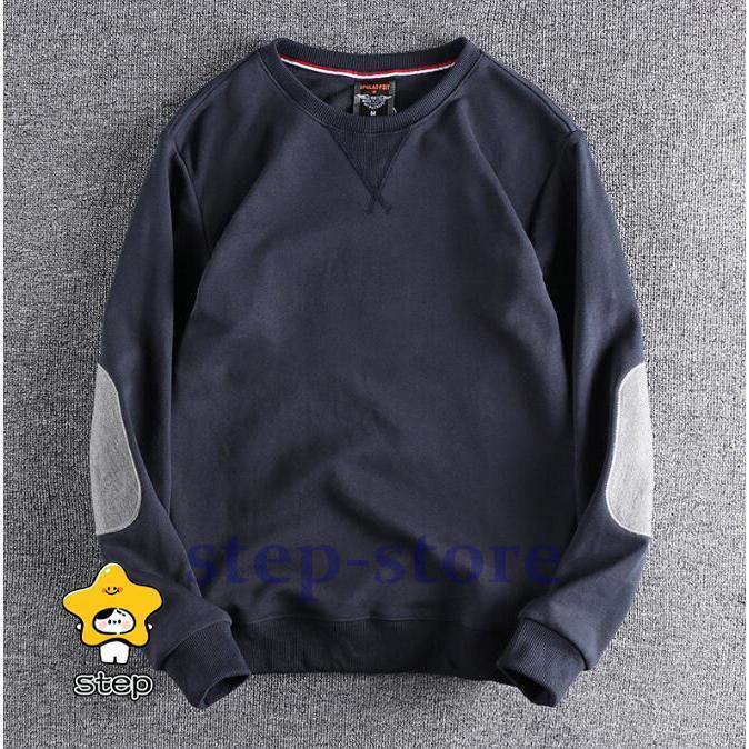 スウェットトレーナー メンズ 長袖Tシャツ クルーネック プルオーバートレーナー 肘当て付き エルボーパッチ 春物 メンズトレーナー カジュアルトップス