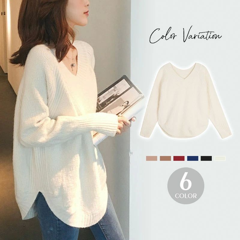 プルオーバー Vネック ニット 春秋 カットソー インナー 肌着 冬 長袖 きれいめ ニットトップス 通勤 ..