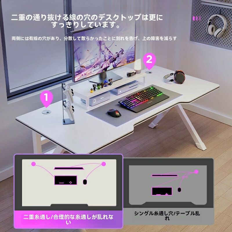 天神橋セレクトの白いパソコンデスクデスクデスク家庭用生放送eスポーツデスクシンプルデスク仕事デスク学生用学習デスクデスク｜アングル2