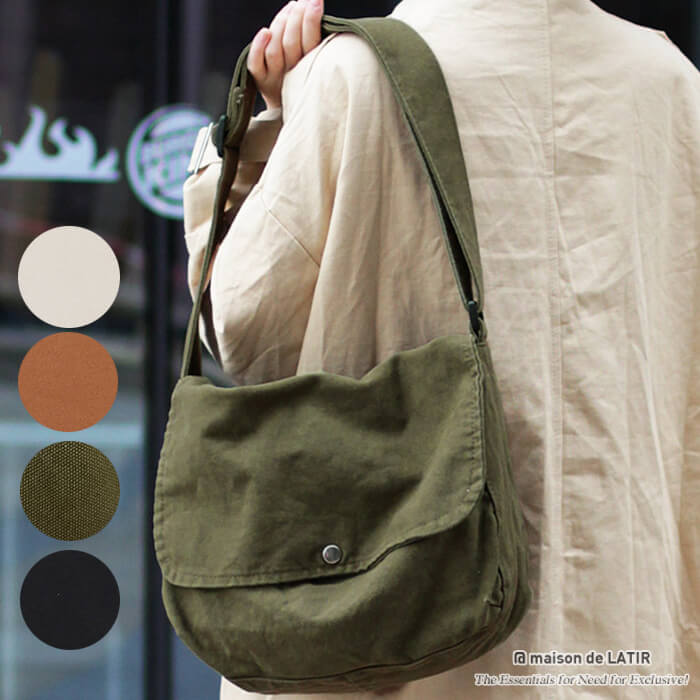 布 キャンバス バッグ ショルダー 手提げ 大きめ 日々のコーデを少しおしゃれに。ヴィンテージライクキャンパスショルダーBAG(4)