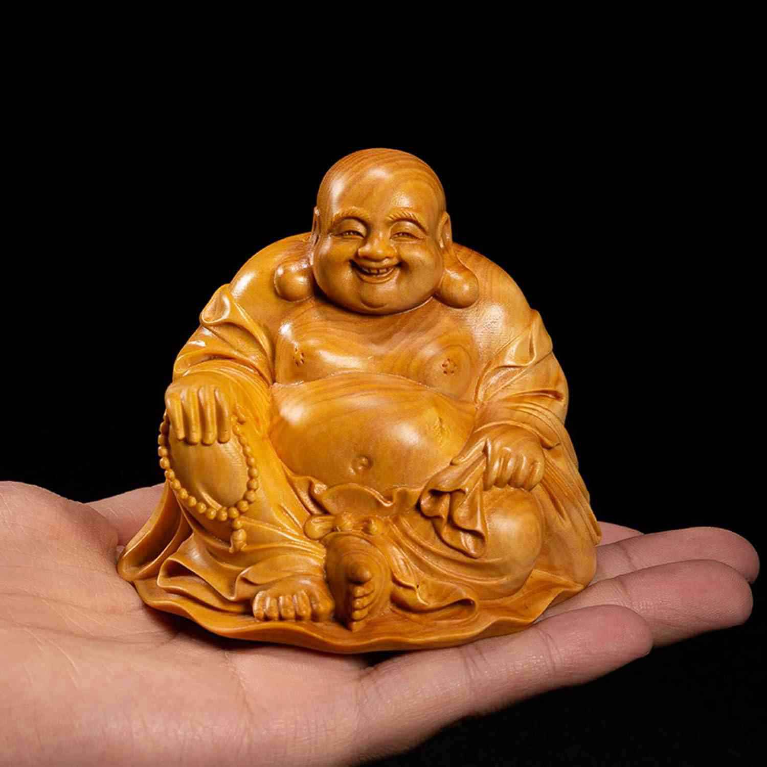 (Size:高さ6cm お守り 金運 柘植 黄楊 置物 布袋さん 小型 布袋様の置物 高級天然ツゲ木彫り 布袋 置物 七福神 ミニ 木彫り 仏像