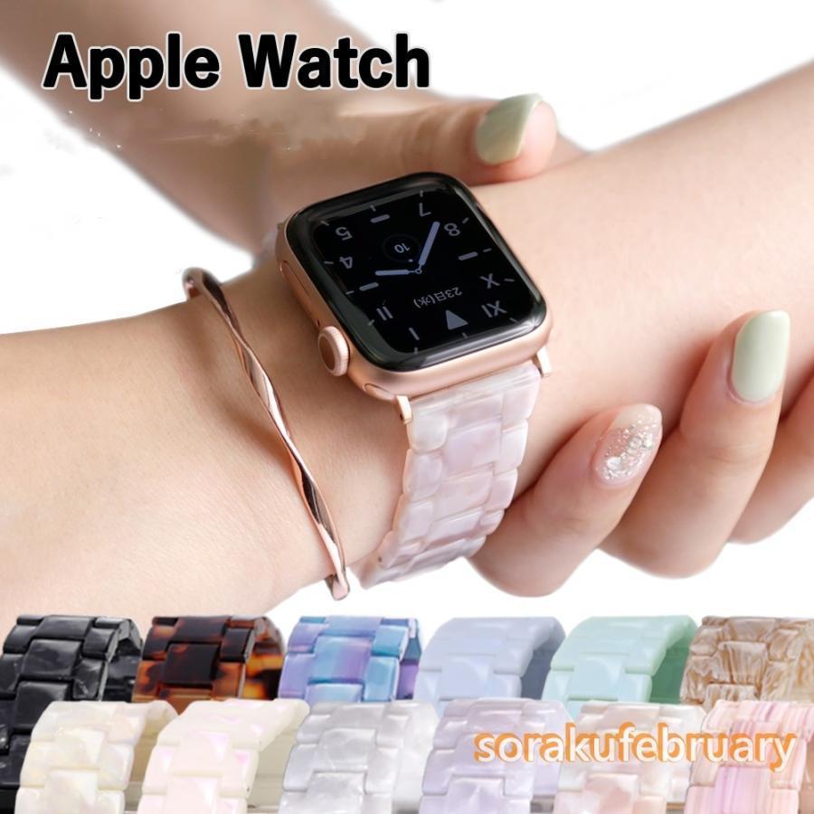 Watch Band, Belt - アップルウォッチ バンド レディース べっこう 大理石 樹脂 黒 アップルウォッチ バンド 40mm 41mm 44mm 45mm 38mm 42mm 49mm