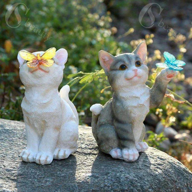 屋外 オーナメント LEDライト 防水 樹脂製 雰囲気作り 愛らしい猫ちゃん ソーラーライト 置物ライト ガーデンライト 飾りライト