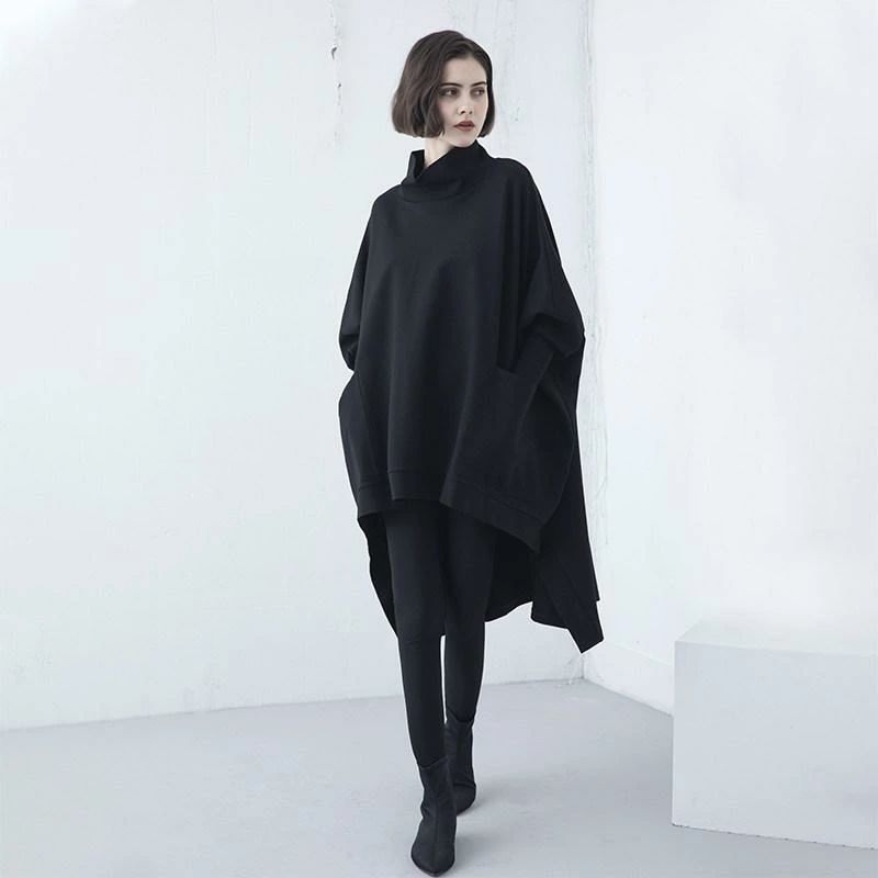 ワンピース レディース 黒 長袖 ゆったり デザイン 個性 春秋 大きめサイズ スリムシルエット ファッション カジュアル スタイリッシュ..