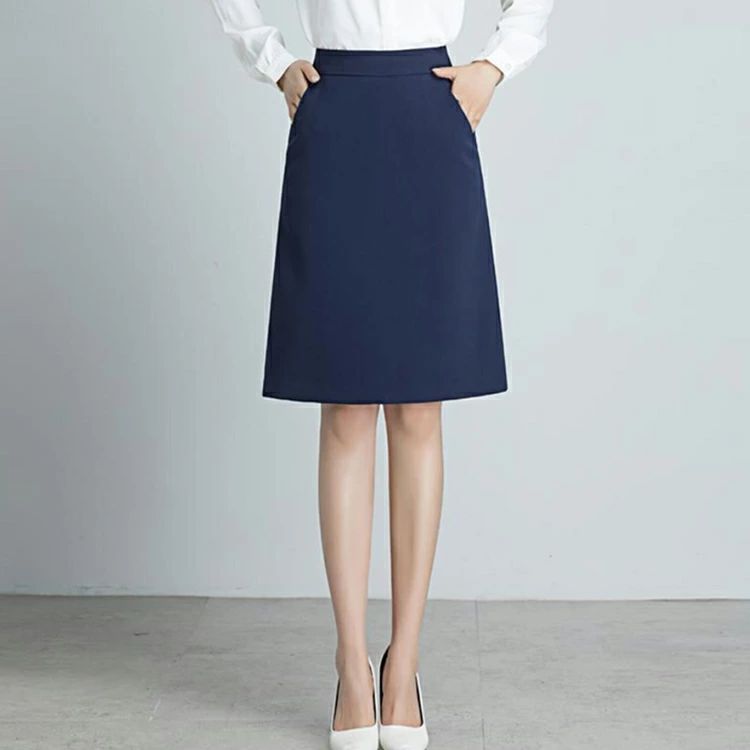 天神橋セレクトの事務服 スカート 事務 制服 Aラインスカート ビジネス 50cm丈 送料無料 フレアー ハイウエスト 大きいサイズ オシャレ ポケット付き 女性 事務 オフィス 制服 OL 仕事 無地｜アングル2
