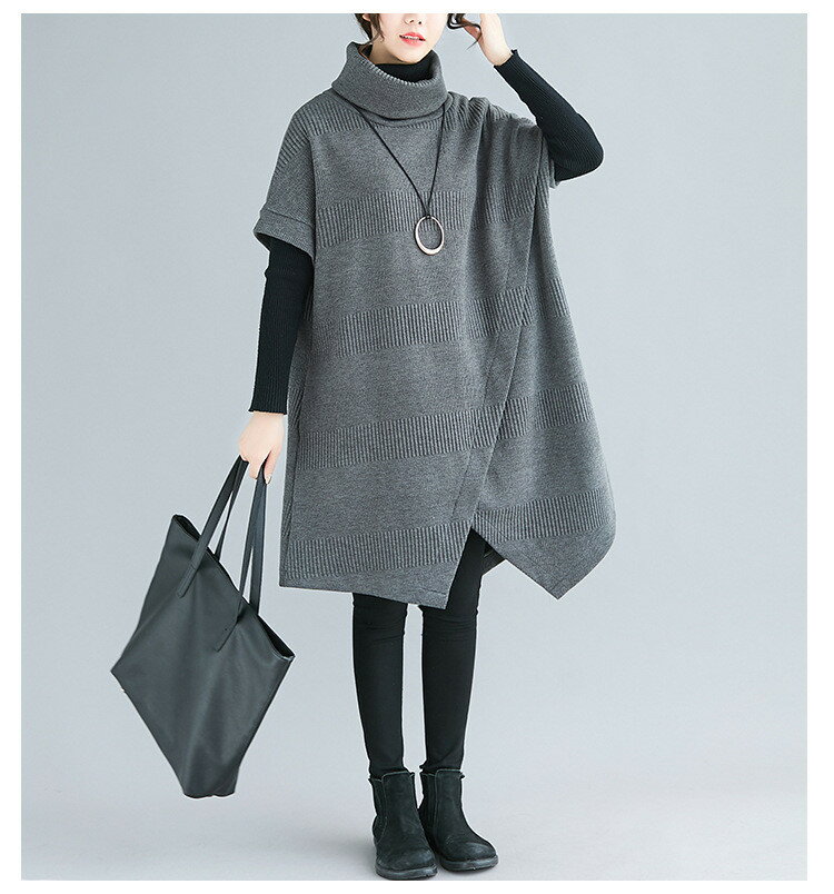 膝丈チュニック ハイネック 大きいサイ 無地 チュニック 秋冬 体型カバー Aライン ワンピース レディース タートルネック ひざ丈