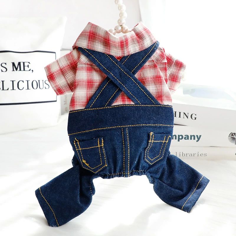 小型犬 春夏 中型犬 デニム 超かわいい サロペット 柴犬 四足服 シャツ 薄手 犬服