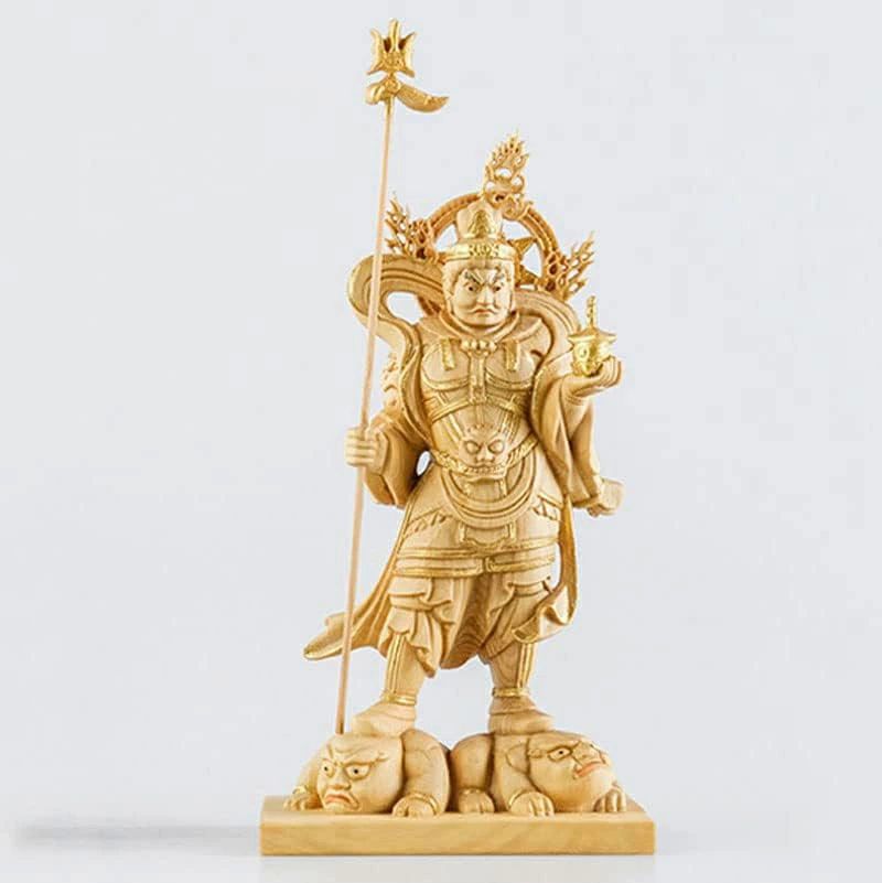 乐天商城 - 置物（びしゃもんてん 木彫り 七福神 フィギュア 仏像 多聞天 柘植（ツゲ）木製彫刻 毘沙門天−高さ11.5cm 極小仏像