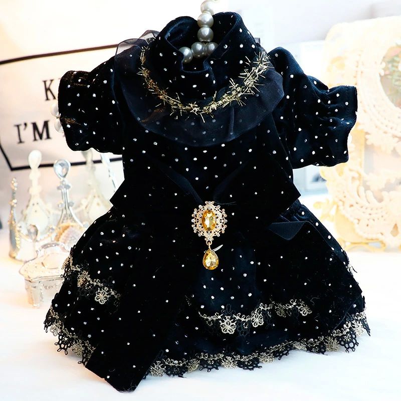 中型犬 ドレス 超かわいい 公主 服 ペット ブラック リード付き 猫 レース 柴犬 小型犬 春秋 犬 ゴールド