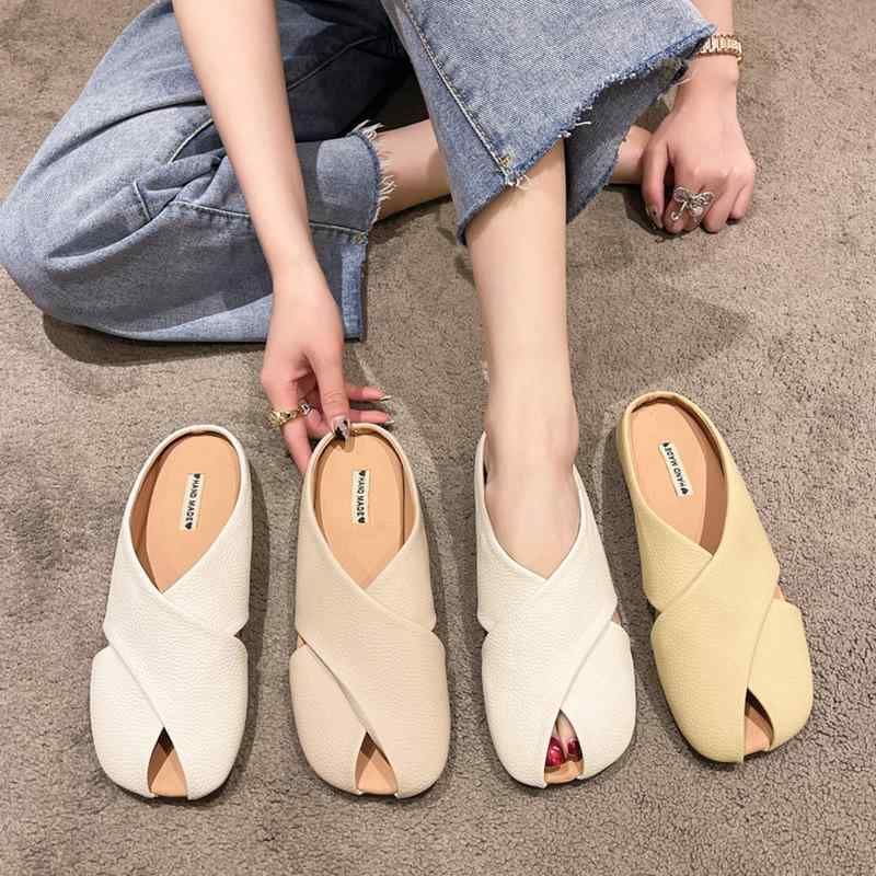 サンダル かかとなし シューズ 編組 ミュール 春夏 ベージュ イエロー ヨーロッパ寸法 ソフトソール フ..