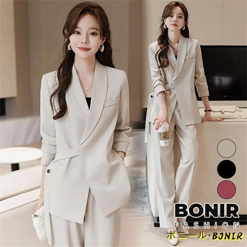 お宮参り セットアップ 入学式 母 ジャケット ベージュ 母親 パンツスーツ エレガント ビジネス OL オフィス 20代 卒業式 スーツ