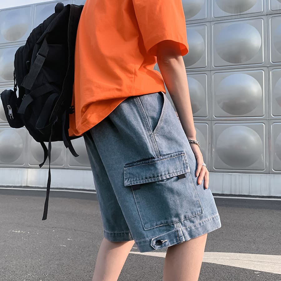 乐天商城 - ワイド ワーク ポケット 中学生 代 ハーフパンツ 代 デニム 韓国 メンズ 高校生 ファッション カジュアル