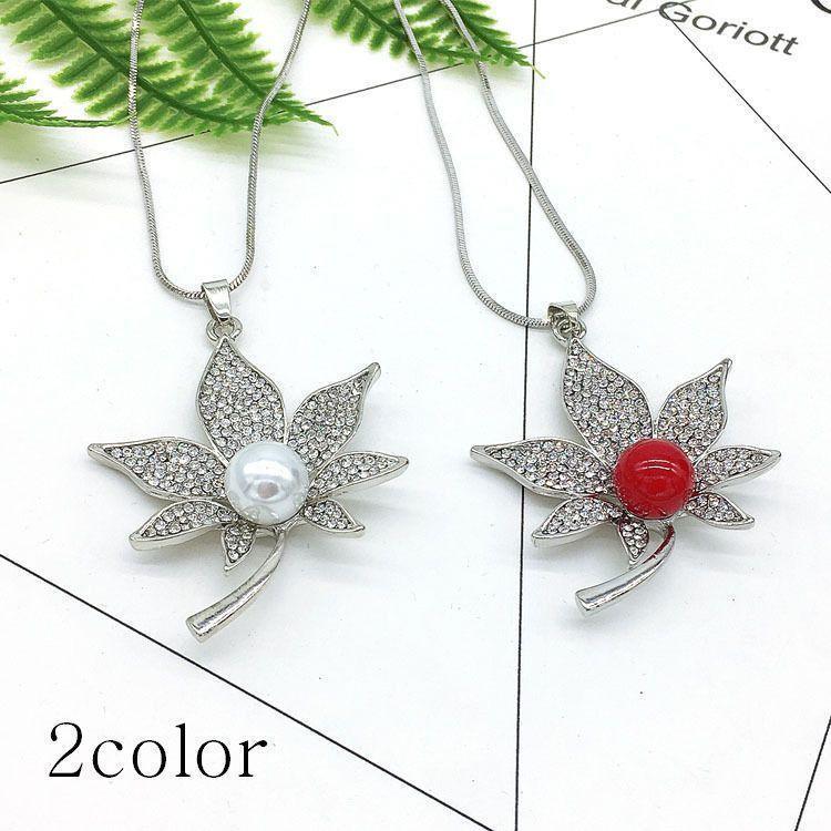 樂天商城 - ネックレス ペンダント レディース 女性用 アクセサリー リーフ 葉っぱ もみじ フェイクパール ラインストーン おしゃれ 上品 ギフト プ