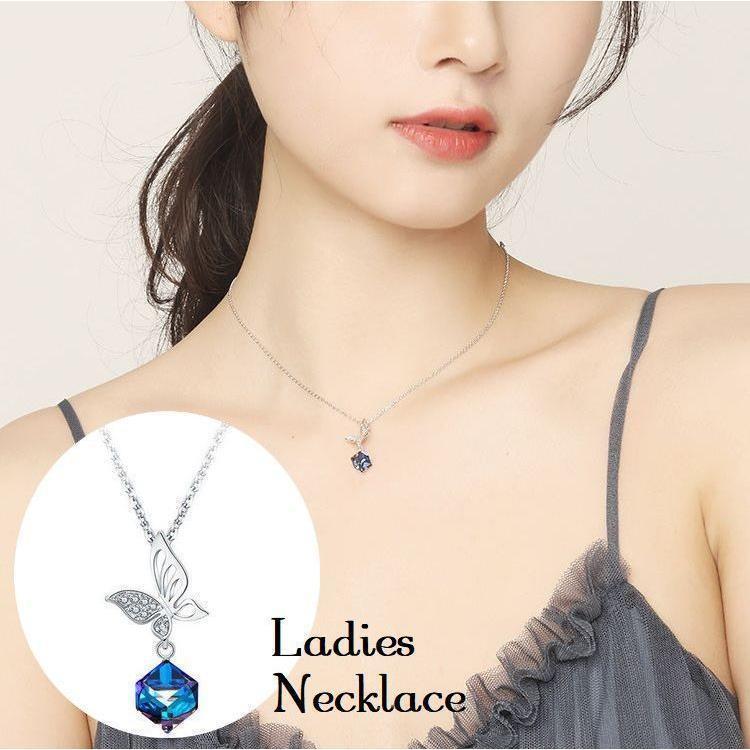 Necklaces, Pendants - ネックレス ペンダント レディース アクセサリー 首飾り ラインストーン 蝶 四角形 正方形 シルバーカラー 上品 おしゃれ 女性 ギフト 記念日 誕