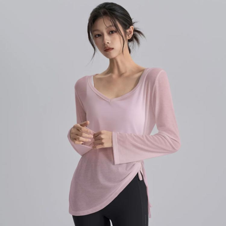 シアー ヨガウェア トップス レディース シースルー ロング丈 Tシャツ 長袖 薄手 ...