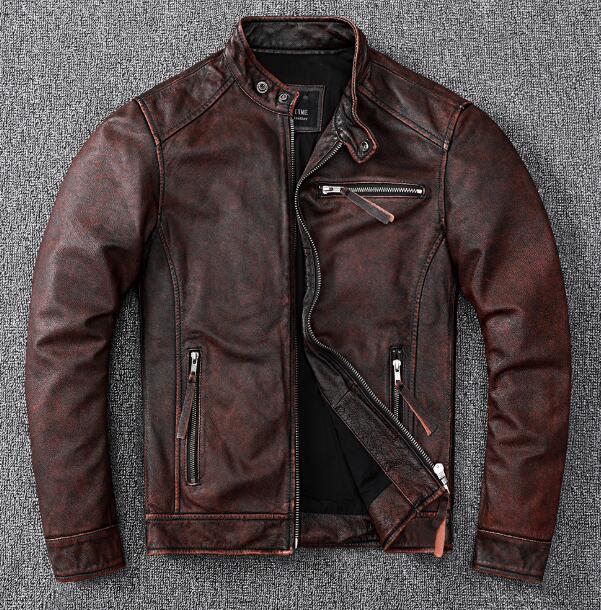 レザー 本革 ショートコート 男性ブルゾン上層牛の皮 ジャケットアウターレッド/ワインレッド【 男子アウター メンズジャケット