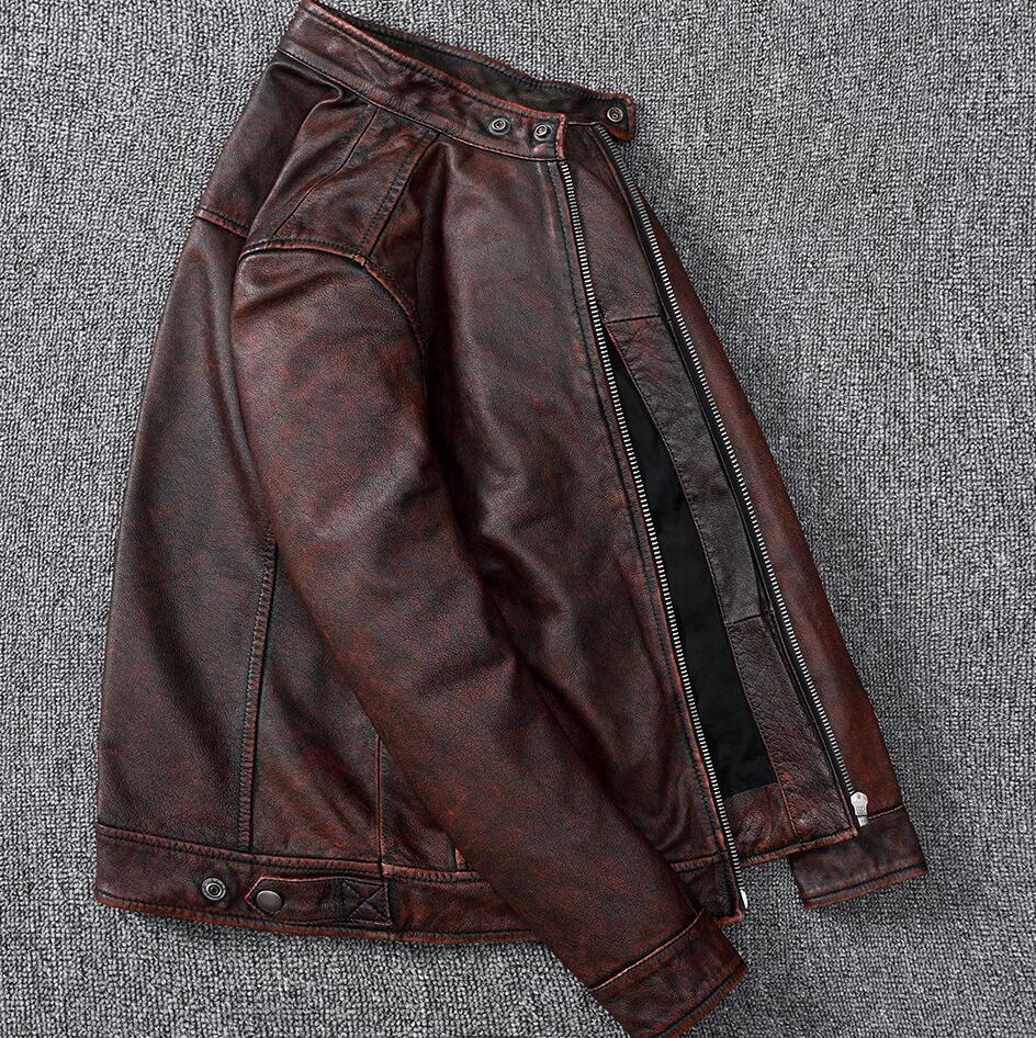 レザー 本革 ショートコート 男性ブルゾン上層牛の皮 ジャケットアウターレッド/ワインレッド【 男子アウター メンズジャケット