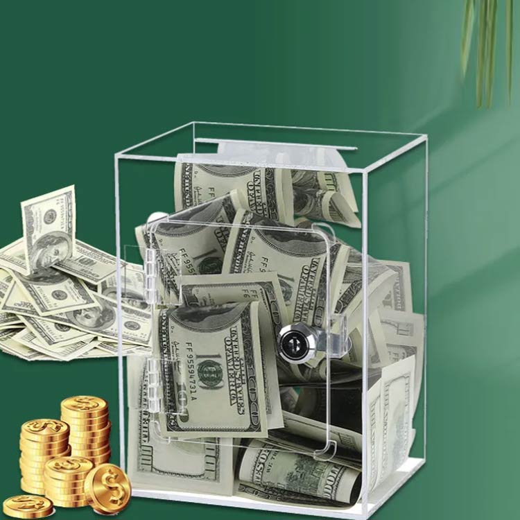 紙幣 透明 おもしろ 硬貨 アンケートボックス アクリル 会社 軽量 募金箱 お洒落 鍵付き 店舗 お札 大容量 3