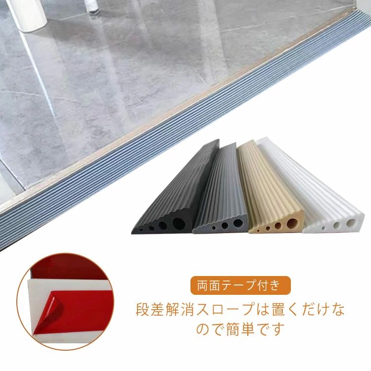 ゴム製 両面テープ付き 敷居 段差2cm/2.5cm バリアフリー 設置簡単 段差解消 清掃ロボット 転倒防止 ゴムスロープ 介護スロープ