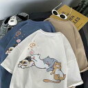綿 Tシャツ 可愛い ワークシャツ トップス 半袖 猫柄 シンプル おしゃれ メンズ スポーツ カジュアルシャツ 夏 薄手 シャツ