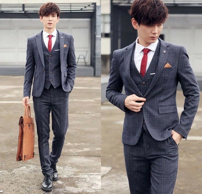 スーツ メンズ 3ピーススーツ グレンチェック柄スーツ スリムスーツ おしゃれスーツ カジュアルスーツ ビジネススーツ フォー