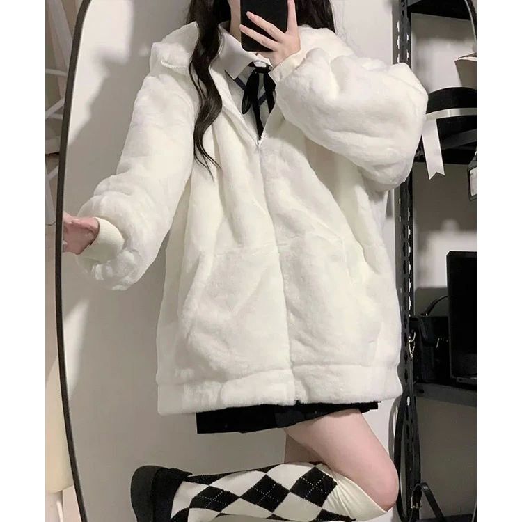ファーコート ダッフルコート ホワイト もこもこ ゆったり 送料無料 XL 女子 通学 大きいサイズ レディース ロング丈 ショート丈