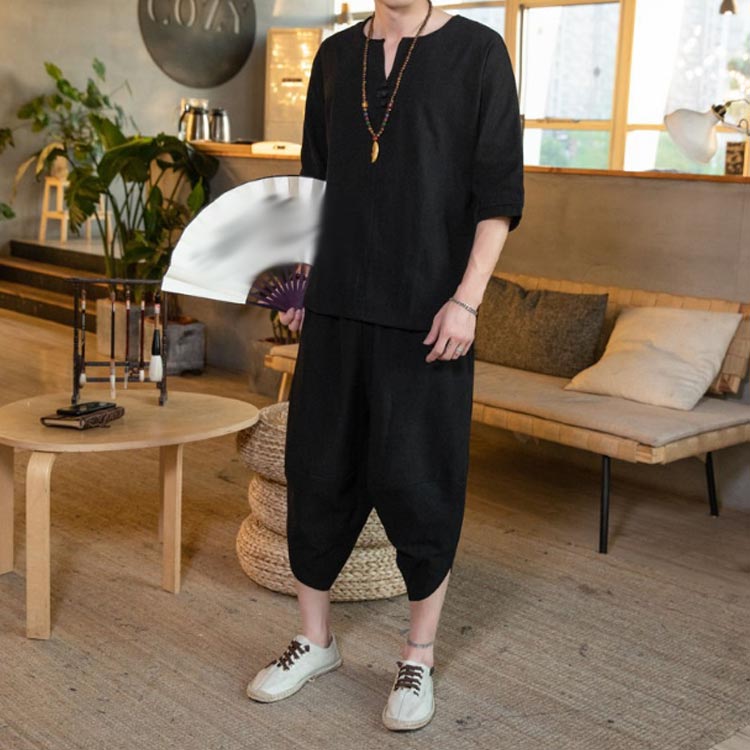 セットアップ 涼しい ルームウェア 甚平 半袖 サルエルパンツ 部屋着 寝巻き 男性 おしゃれ 麻 おしゃれ 入院 7分丈 綿 パジャマ