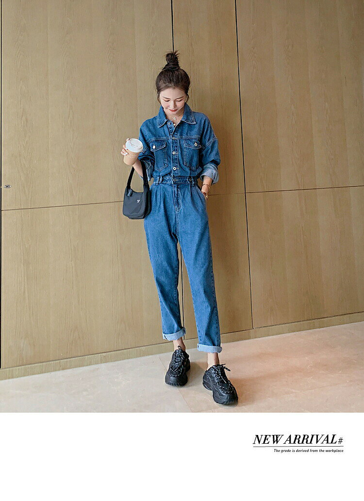 天神橋セレクトの送料無料 デニム つなぎ レディース デニムオールインワン デニムパンツドレス 連体服 パンツドレス オーバーオール デニムオールインワン 長袖 ロングパンツ マキシ丈 ツナギ サルエル カッコウいい おしゃれ｜アングル2
