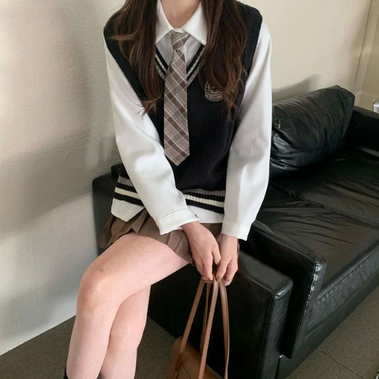 長袖 長袖 女の子 スクー 制服 JK制服 上下セット 女子高校生 おしゃれ シャツ 3点セット ニットベスト スクール制服 制服 学生