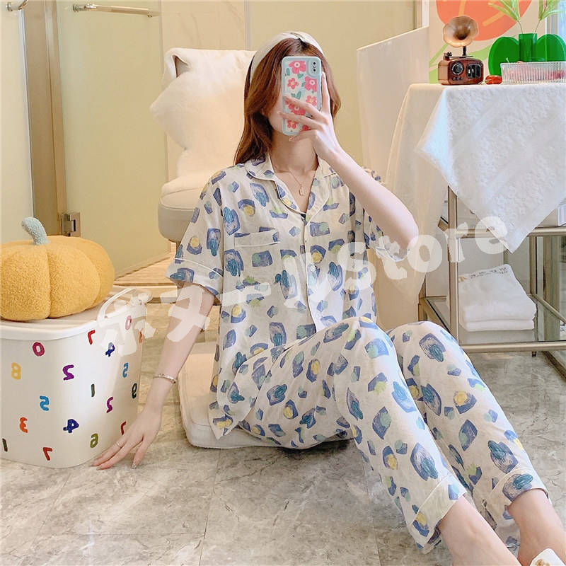 秋 ルームウェア パジャマ 春 5色 春 夏 冬 スウェット 半袖 前開き 可愛い 秋 コットンパジャマ シャ..