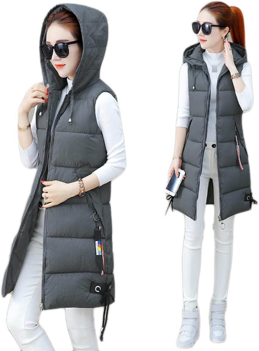 厚手 カジュア 無地 袖なし レディース ファッション フード付き スリム 冬服 ベスト アウター ロングベスト 綿入れ 中綿ベスト