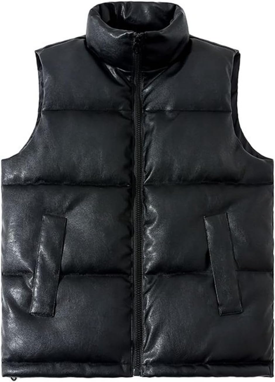 中綿ベスト ダウンコットンベスト ビッグサイズ カジュアル 厚手 冬 冬用ベスト 防水 PUベスト 無地 防寒対策 革ベスト メンズ