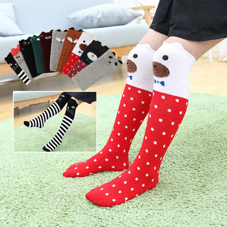 アニマル柄 ロング丈 女の子 可愛い ニーハイソックス 動物柄 膝上丈 3足セット 春秋 暖かい 靴下 キッズ 幼稚園 ハイソックス