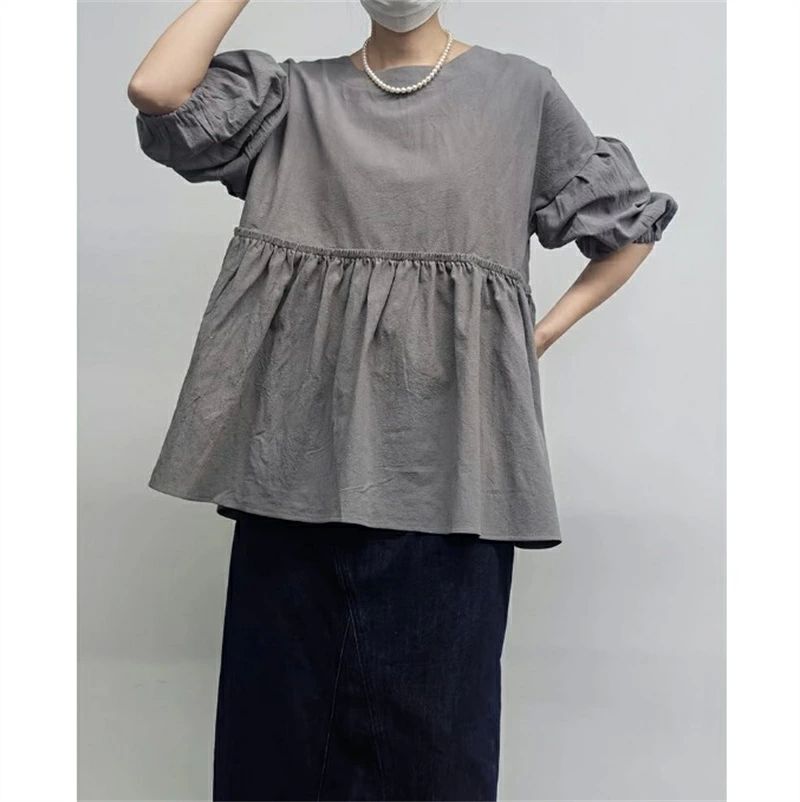 7分袖 綿麻シャツ 【新色追加/丈感改良 ブラウス シャツブラウス チュニック レディース 無地 ロングシャツ フレア裾 トップス