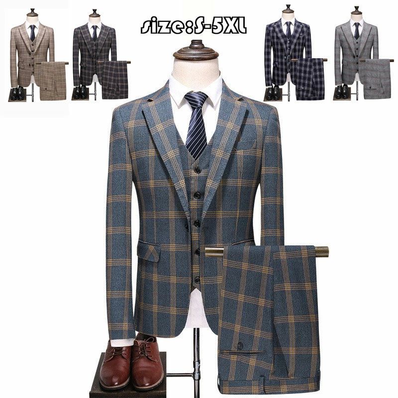 ビジネススーツ メンズスーツスリーピーススーツ チェック柄 1つボタンスーツ メンズ 3ピーススーツ スーツスーツ メンズスーツ