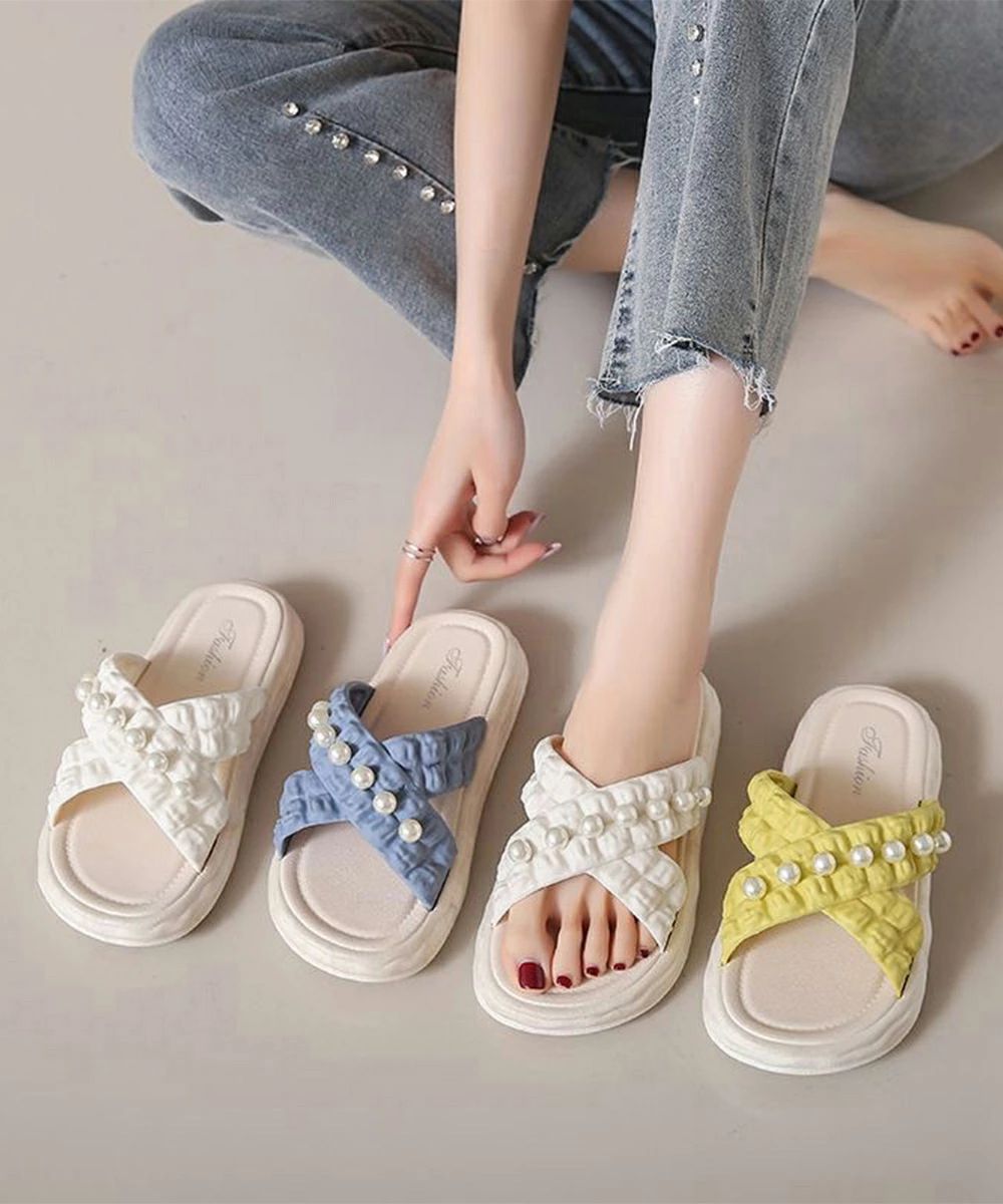 歩きやすいフラットサンダル minimi 大人可愛い 美脚 パール付き コンフォートサンダル ビーチサンダル..