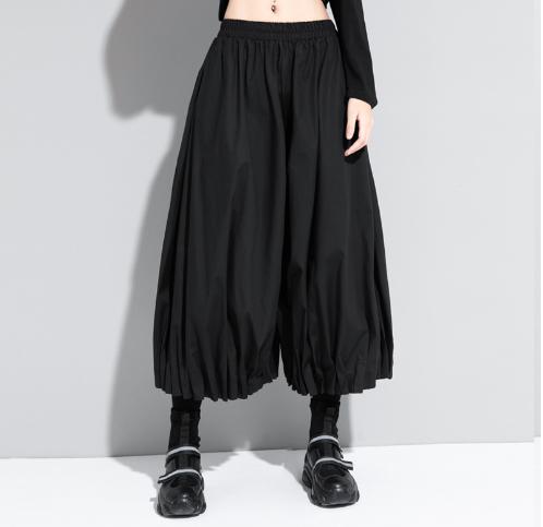 バルーンパンツ 七分丈 袴パンツ ボリューム サルエルパンツ 裾タック パンツ ボトムス ワイドパンツ タックパンツ レディース...
