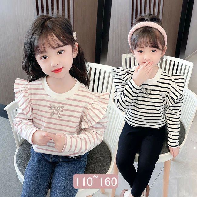 可愛い トップス ボーダー柄 子供 Tシャツ スウェット 冬 重ね着 綿100% トレーナー 女の子 女の子 子供服 ▽ キッズ 秋
