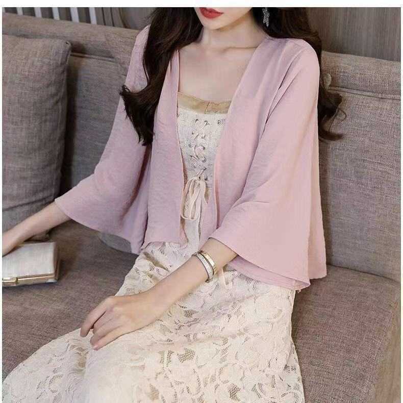 夏 軽量 カーディガン レディース 羽織 トップス 袖あり ショート丈 薄手