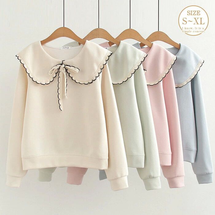 可愛い リポン 冬 大きいサイズ きれい フリル 切り替え 暖かい 秋冬 レディース 秋 ブラウス スウェット コットン 長袖 異素材