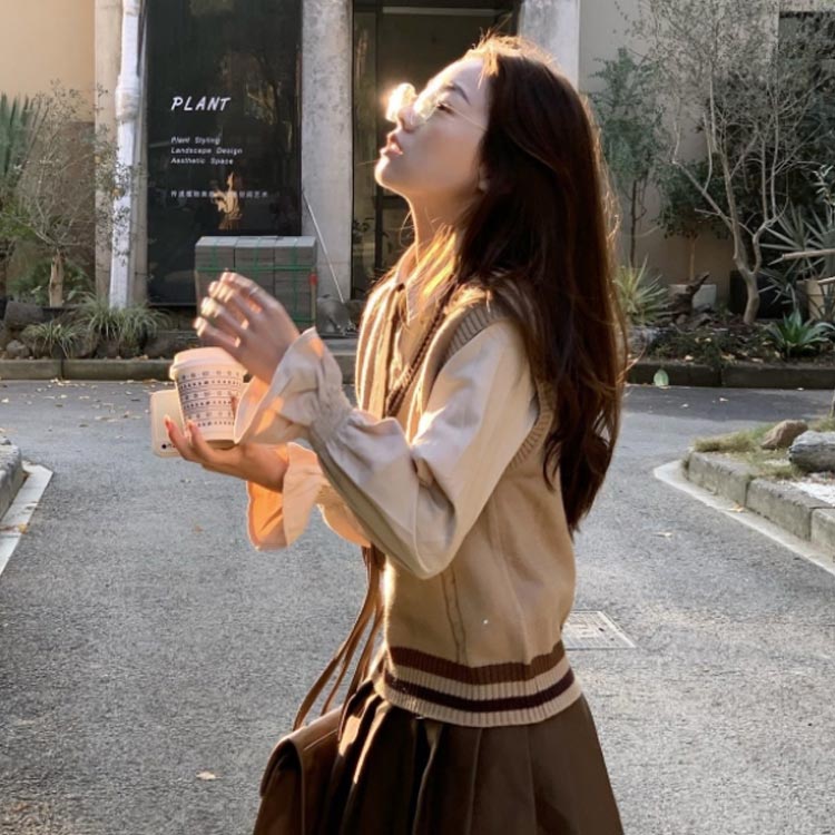 コスチューム 韓国 女子 スクール仮装 4点セット jk制服 上下セット 送料無料 制服 長袖 春秋冬用 ニットベスト 学生 JKコスプレ