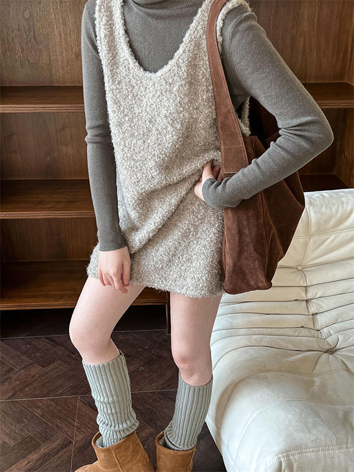 冬 ノースリーブ ジャンパースカート モコモコ ワンピース タンクトップワンピース レディース ロ きれいめ ミニ丈 秋 秋冬 ボア